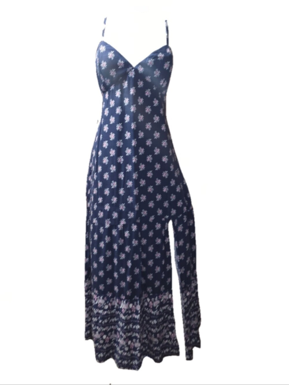Hollister Strappy Slit Chiffon Maxi Dress - Small - NWT Navy - Blue Ditsy Floral